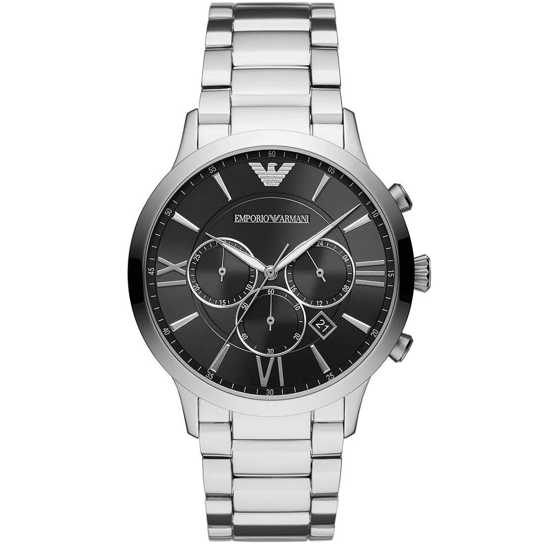 Emporio Armani Men's Watch Stainless Steel Silver Strap With Black Dial AR11208 Giovanni