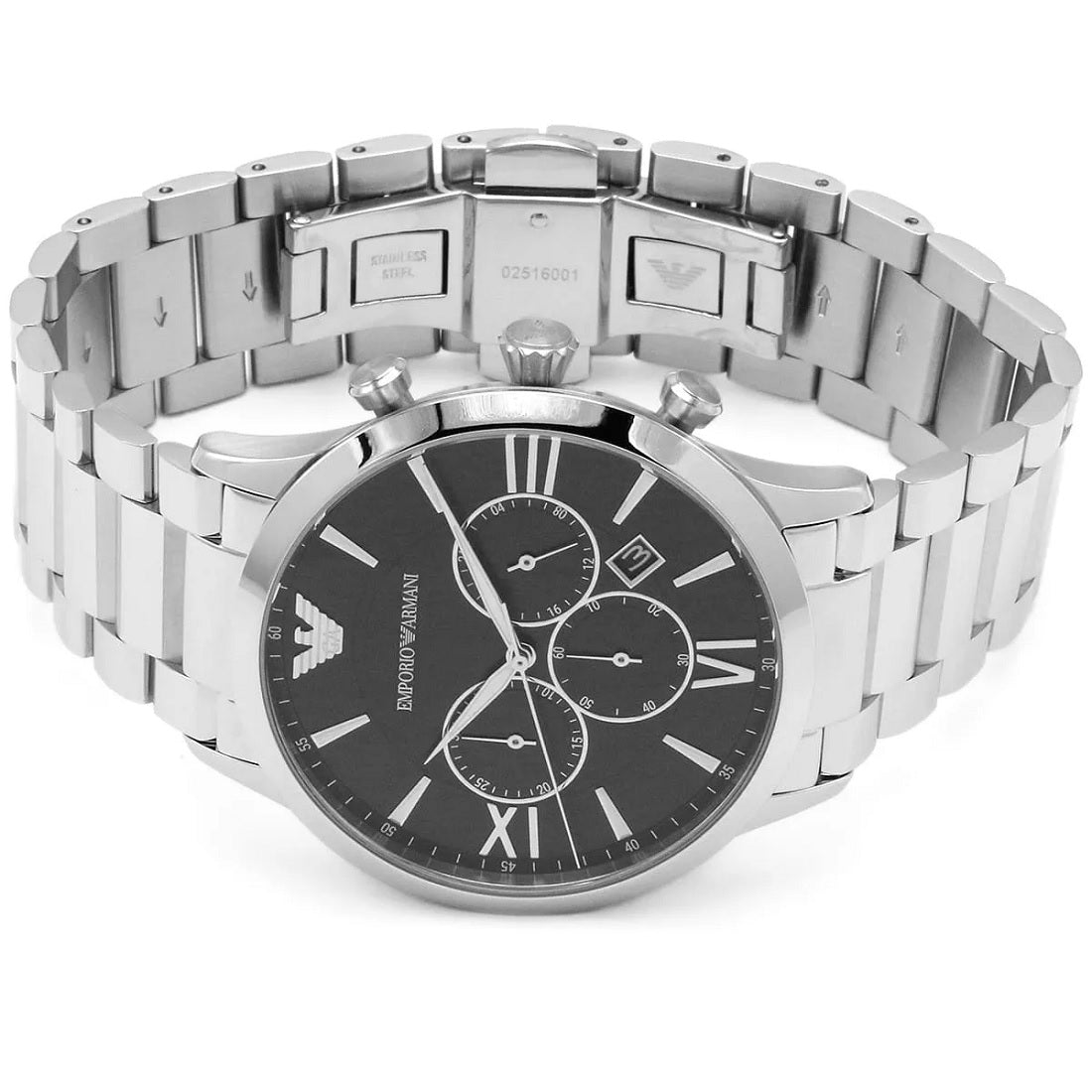 Emporio Armani Men's Watch Stainless Steel Silver Strap With Black Dial AR11208 Giovanni