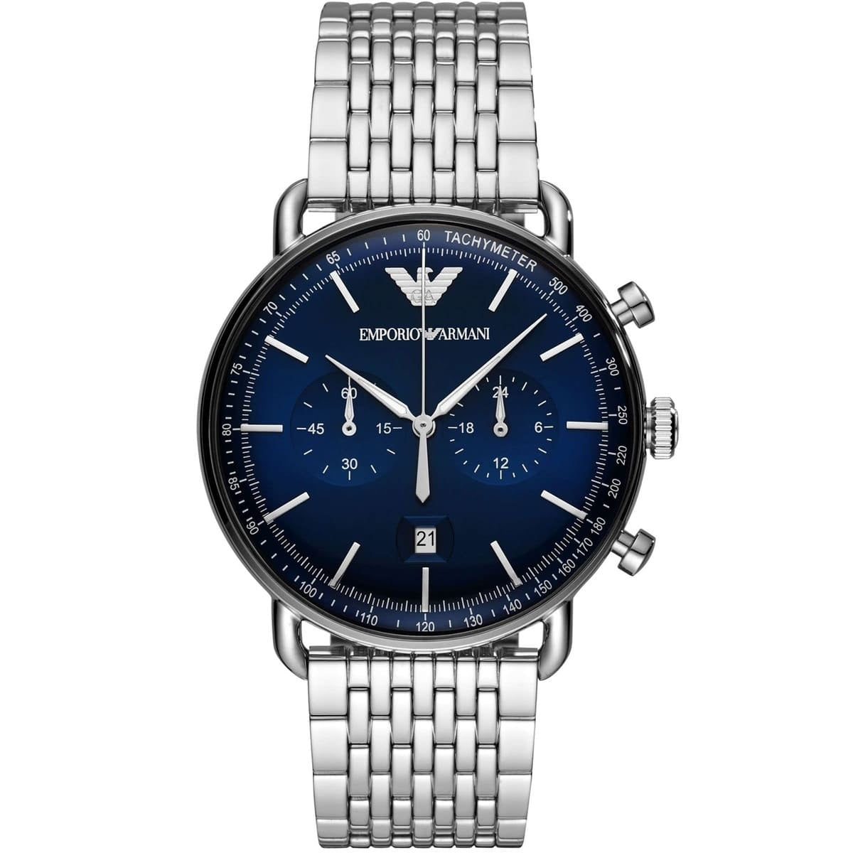 Emporio Armani Men's Watch Stainless Steel Silver Strap With Blue Dial AR11238 Aviator