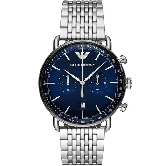 Emporio Armani Men's Watch Stainless Steel Silver Strap With Blue Dial AR11238 Aviator