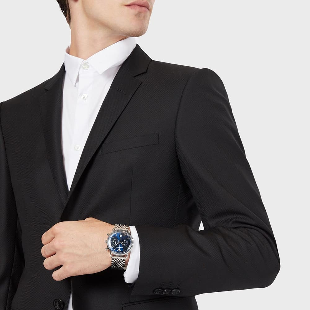 Emporio Armani Men's Watch Stainless Steel Silver Strap With Blue Dial AR11238 Aviator