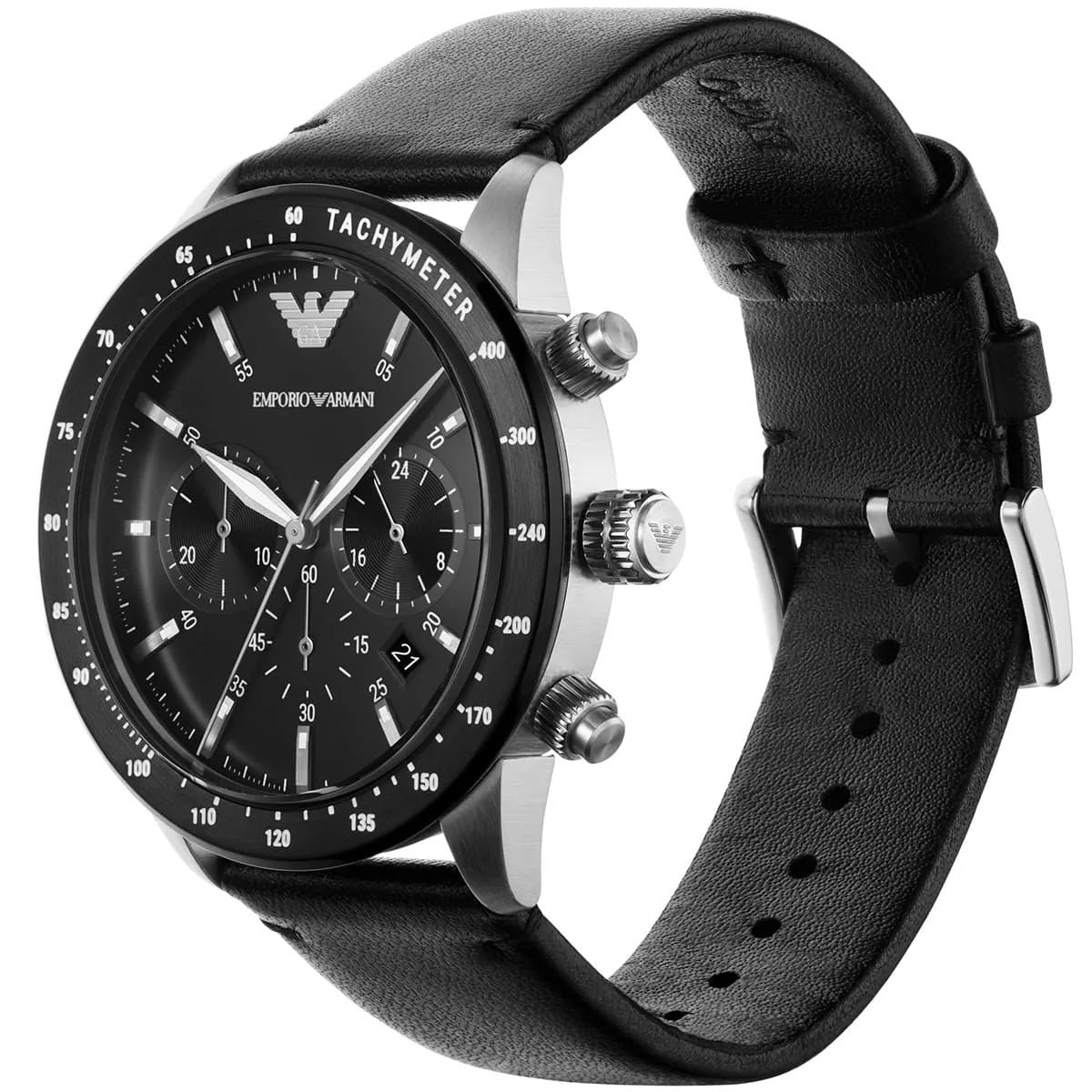Emporio Armani Men's Watch Black Leather Strap With Black Dial AR11243 Mario