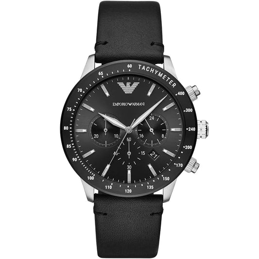 Emporio Armani Men's Watch Black Leather Strap With Black Dial AR11243 Mario