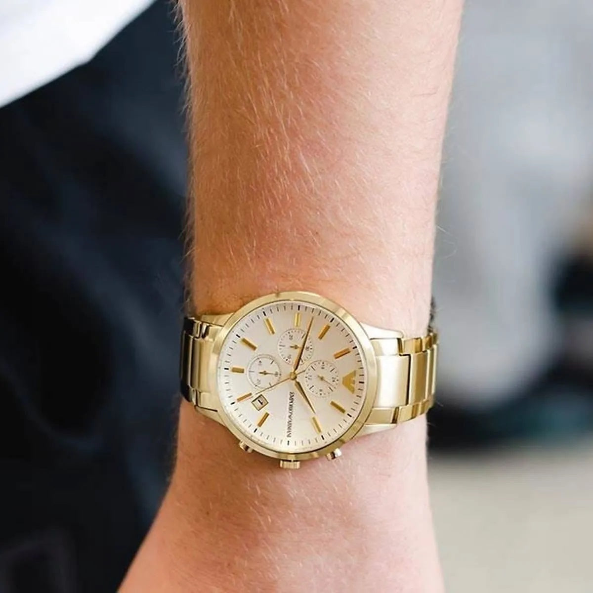 Emporio Armani Men's Watch Stainless Steel Gold Strap With Silver Dial AR11332 Renato