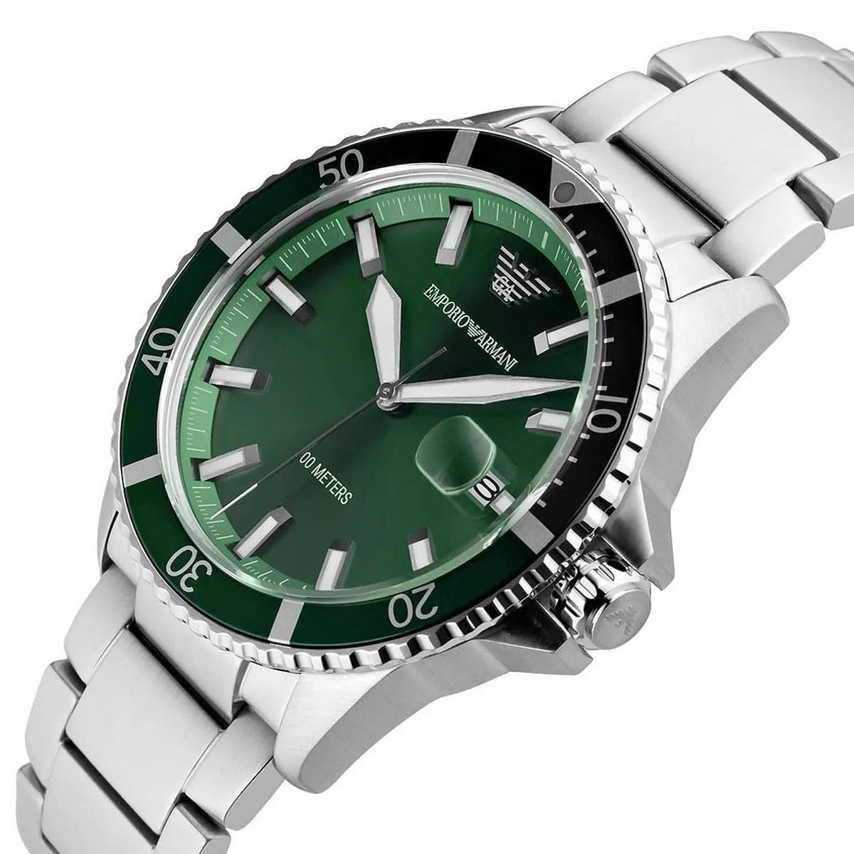 Emporio Armani Men's Watch Stainless Steel Silver Strap & Green Dial AR11338 Diver
