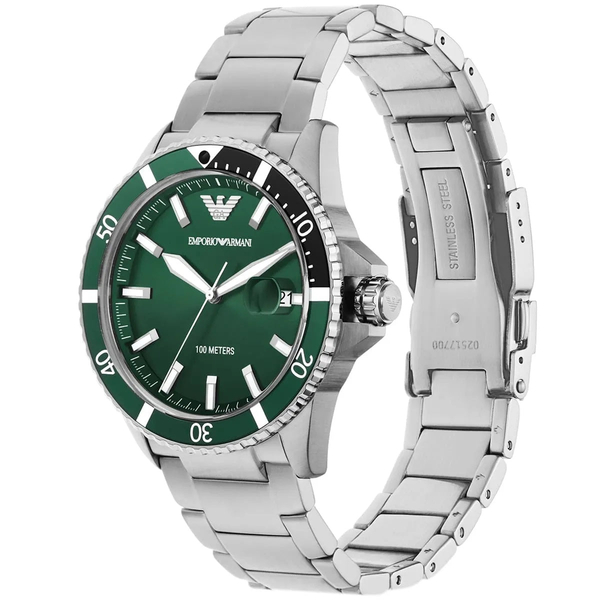 Emporio Armani Men's Watch Stainless Steel Silver Strap & Green Dial AR11338 Diver