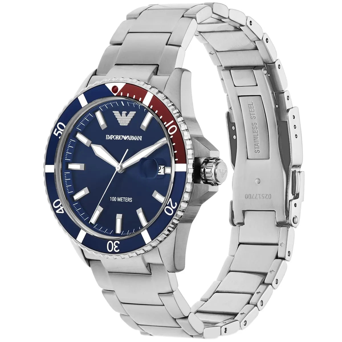 Emporio Armani Men's Watch Stainless Steel Silver Strap With Blue Dial AR11339 Diver