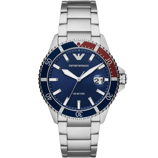 Emporio Armani Men's Watch Stainless Steel Silver Strap With Blue Dial AR11339 Diver
