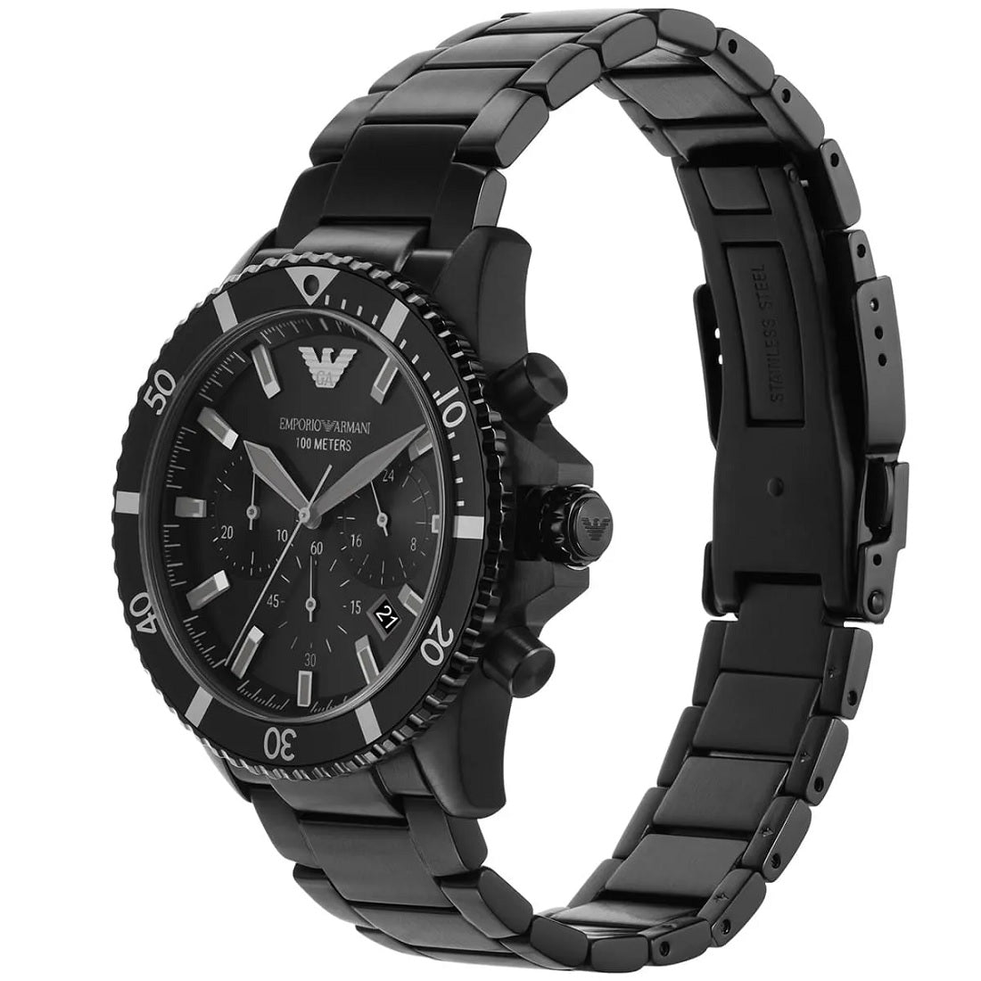 Emporio Armani Men's Watch Stainless Steel Black Strap With Black Dial AR11363 Diver