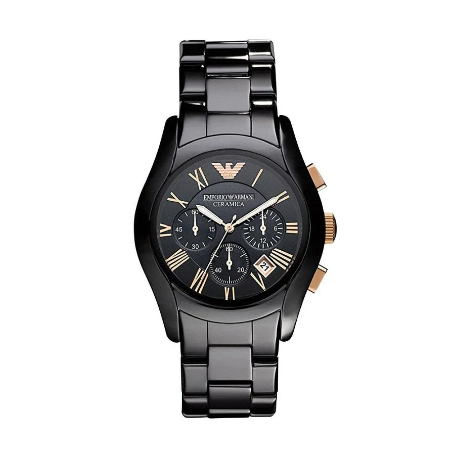 Emporio Armani Men’s Watch Ceramic Black Strap With Black Dial And Rose Gold Tone AR1410
