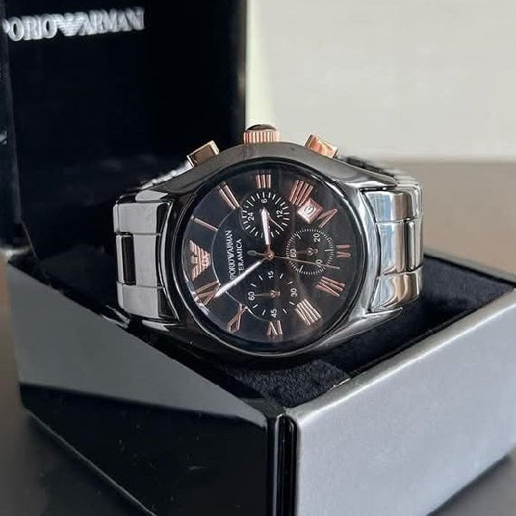 Emporio Armani Men’s Watch Ceramic Black Strap With Black Dial And Rose Gold Tone AR1410