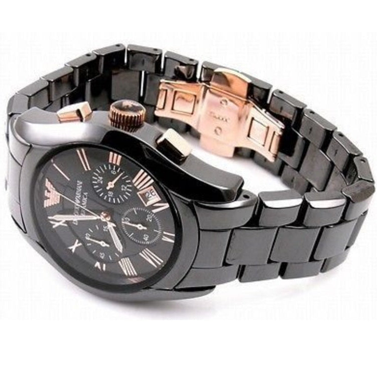 Emporio Armani Men’s Watch Ceramic Black Strap With Black Dial And Rose Gold Tone AR1410