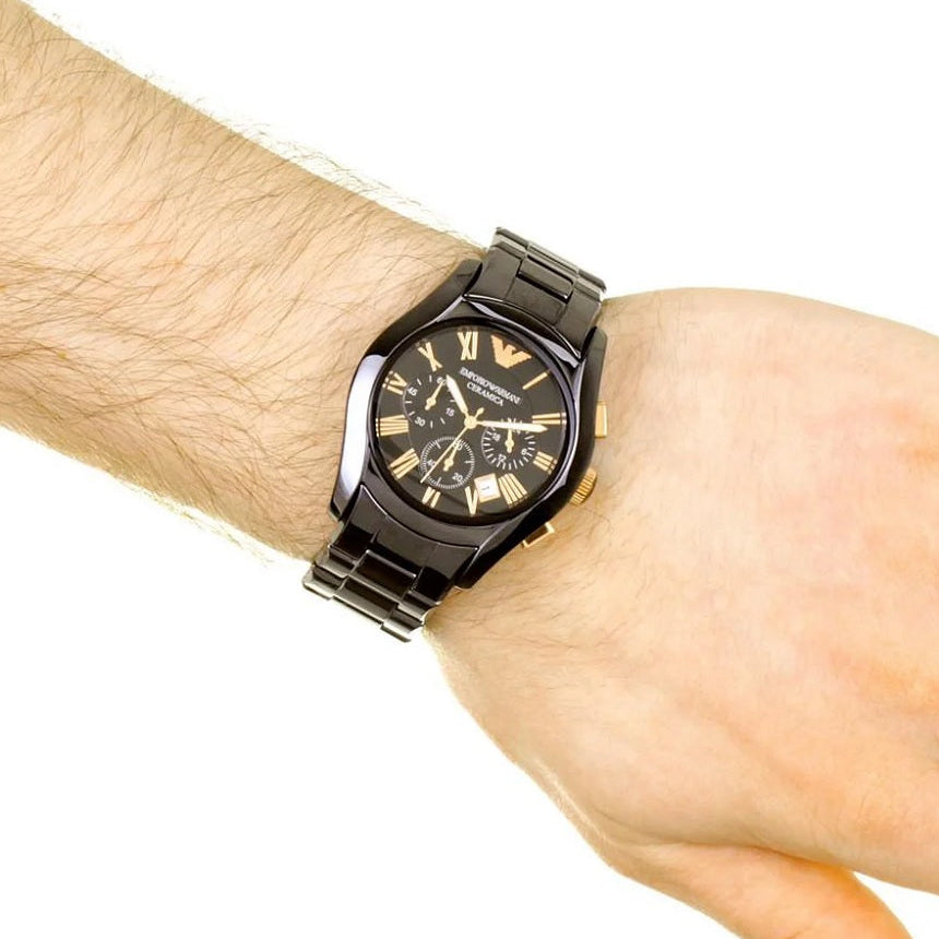 Emporio Armani Men’s Watch Ceramic Black Strap With Black Dial And Rose Gold Tone AR1410