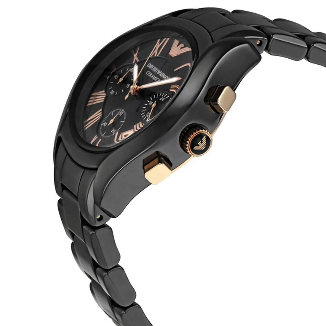 Emporio Armani Women’s Watch Ceramic Black Strap With Black Dial And Rose Gold Tone AR1411