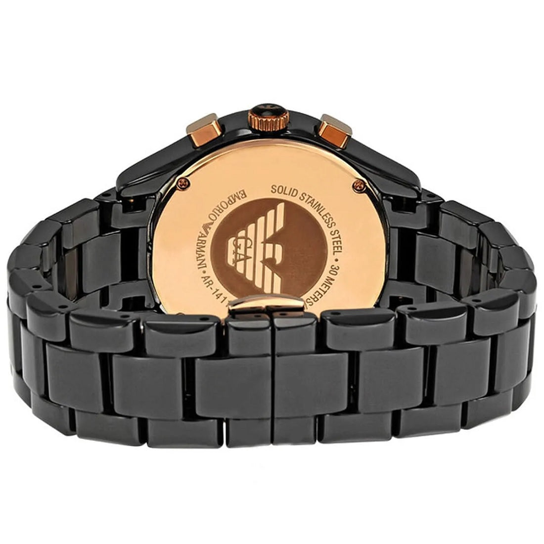 Emporio Armani Women’s Watch Ceramic Black Strap With Black Dial And Rose Gold Tone AR1411
