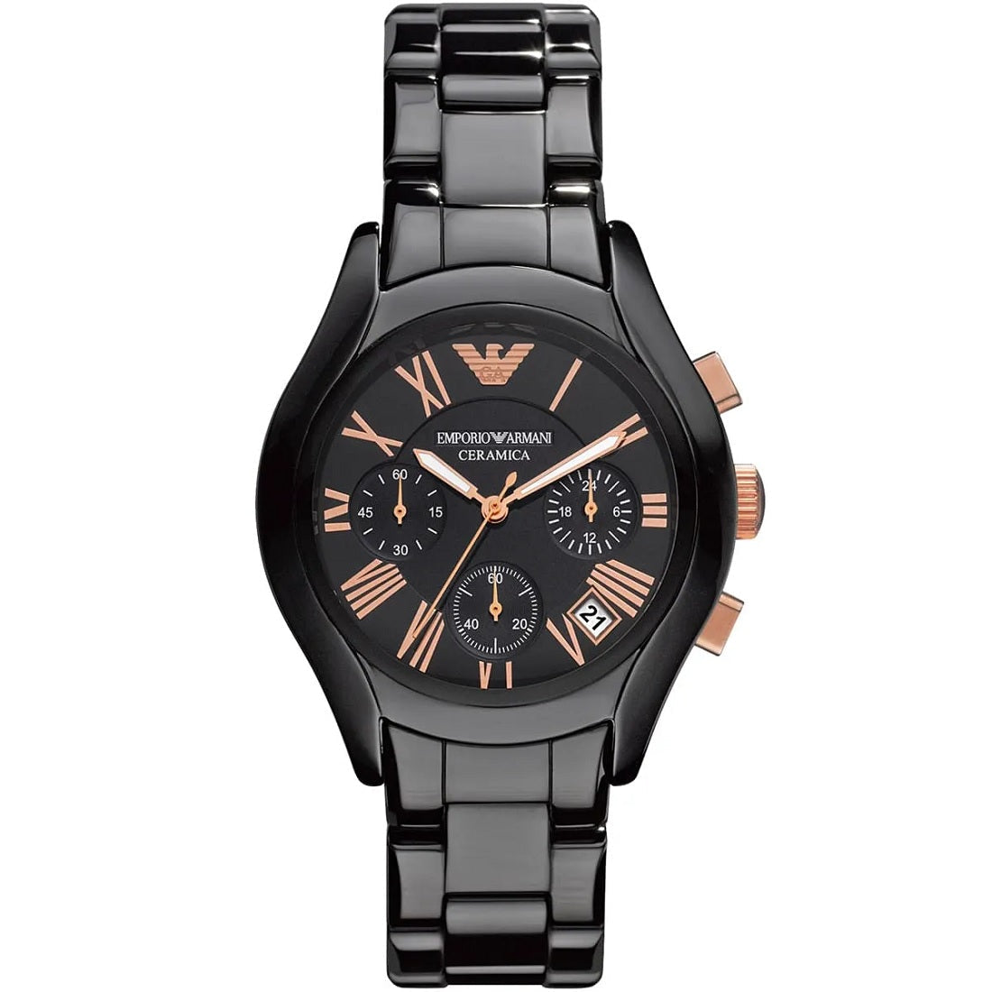 Emporio Armani Women’s Watch Ceramic Black Strap With Black Dial And Rose Gold Tone AR1411