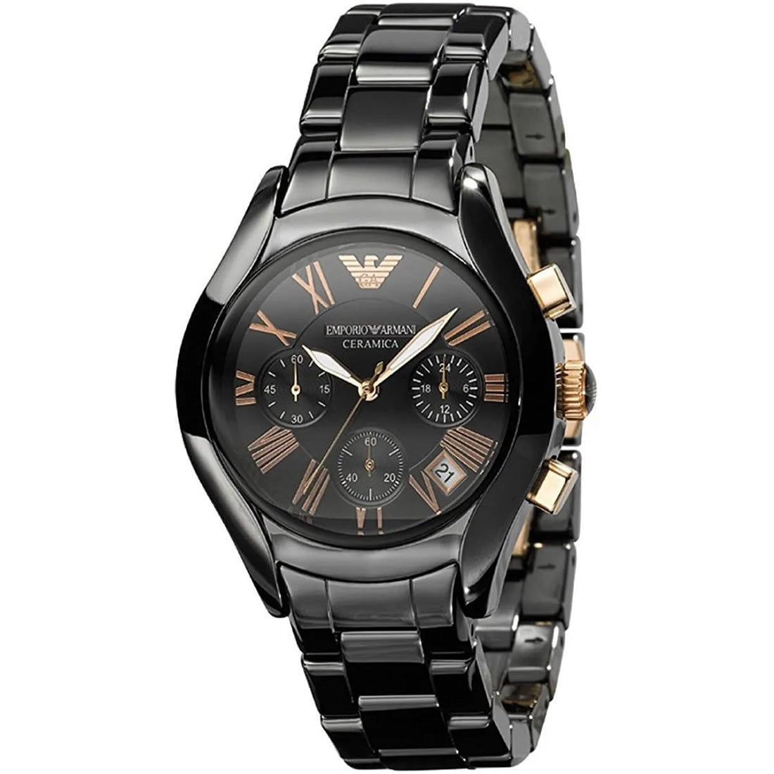 Emporio Armani Women’s Watch Ceramic Black Strap With Black Dial And Rose Gold Tone AR1411