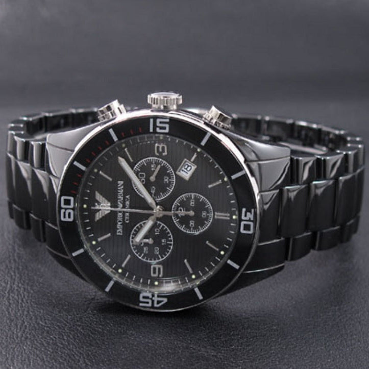 Emporio Armani Men’s Watch Ceramic Black Strap With Black Dial Chronograph AR1421 Leo