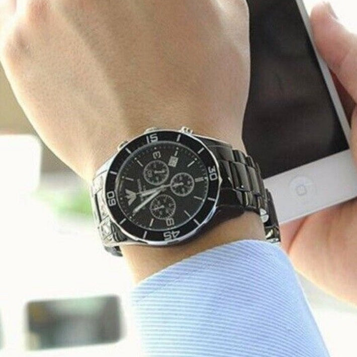 Emporio Armani Men’s Watch Ceramic Black Strap With Black Dial Chronograph AR1421 Leo