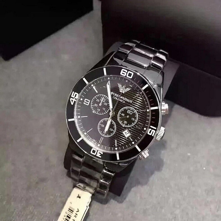 Emporio Armani Men’s Watch Ceramic Black Strap With Black Dial Chronograph AR1421 Leo