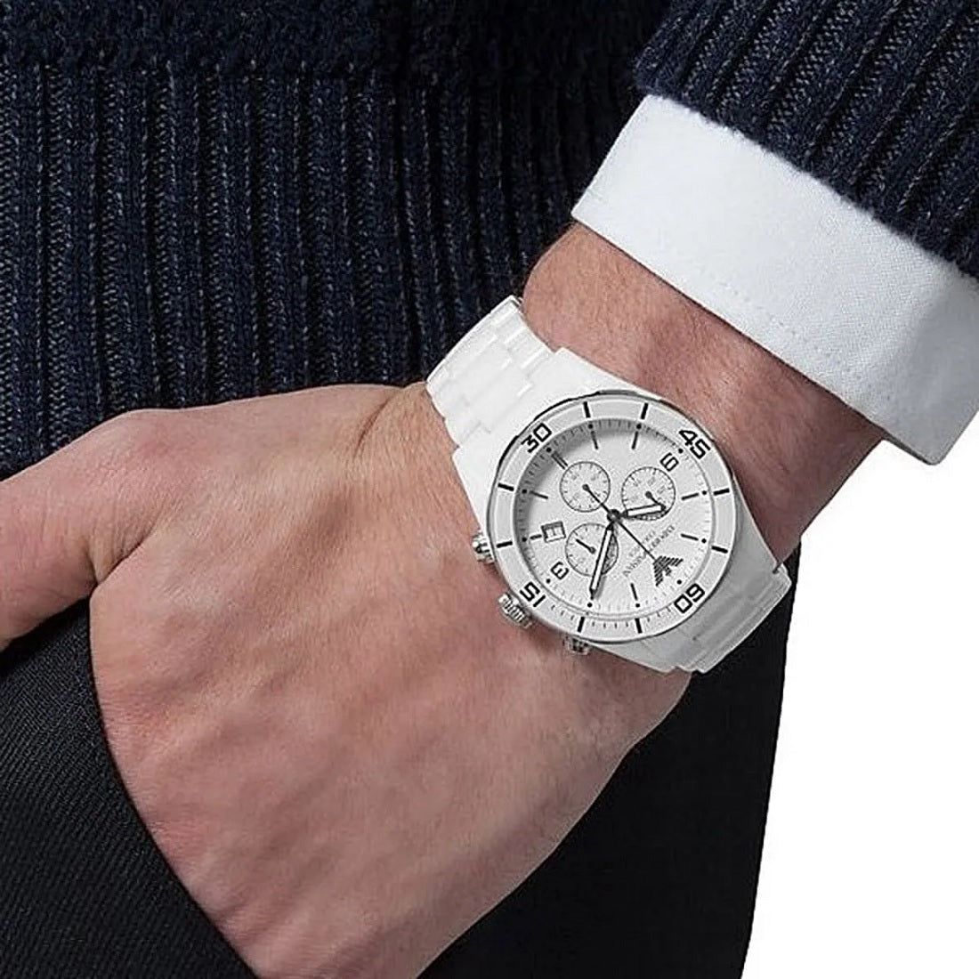 Emporio Armani Men’s Watch Ceramic White Strap With White Dial AR1424 Leo