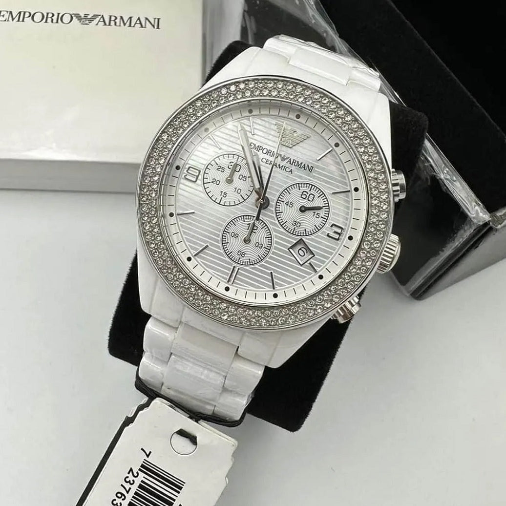Emporio Armani Women’s Watch Ceramic White Strap With Mother Of Pearl Dial AR1456