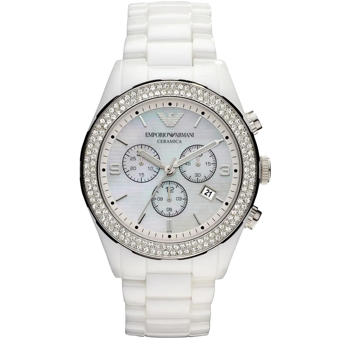 Emporio Armani Women’s Watch Ceramic White Strap With Mother Of Pearl Dial AR1456