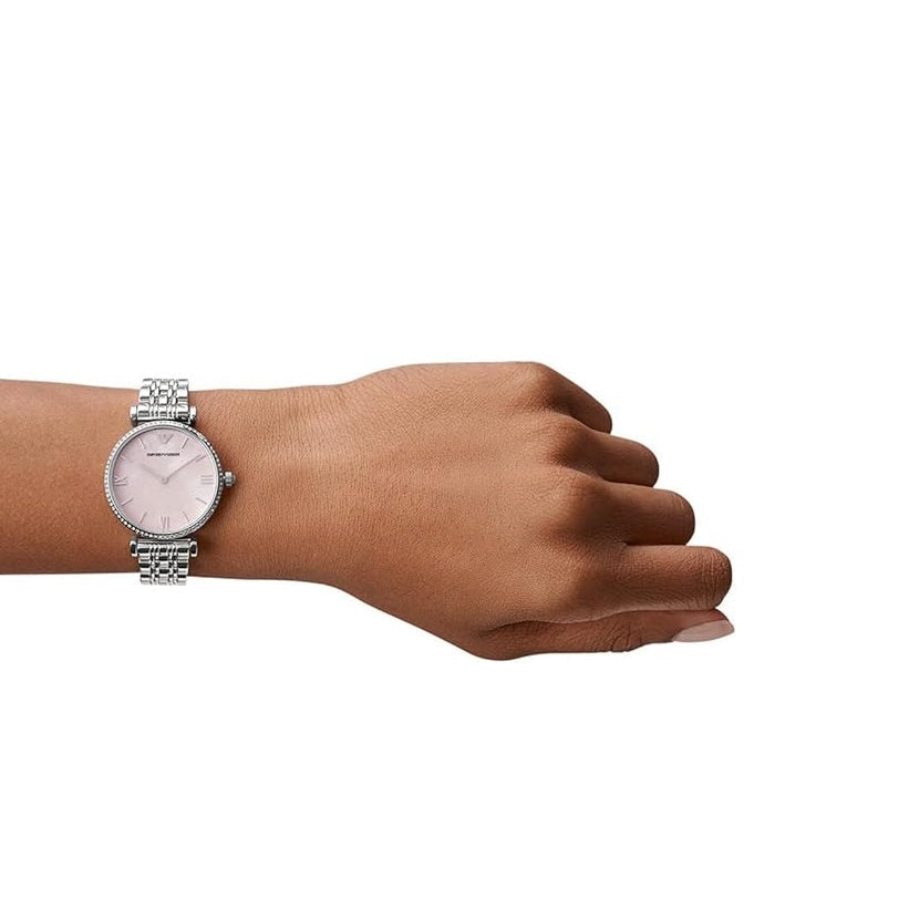 Emporio Armani Women's Watch Stainless Steel Silver Strap With Pink Dial AR1779 Gianni T-Bar