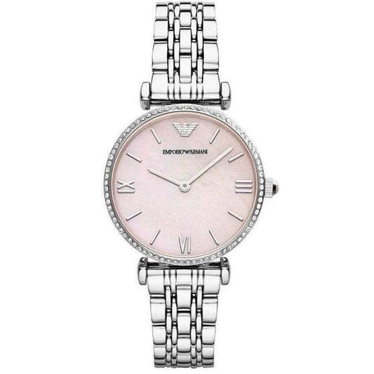 Emporio Armani Women's Watch Stainless Steel Silver Strap With Pink Dial AR1779 Gianni T-Bar
