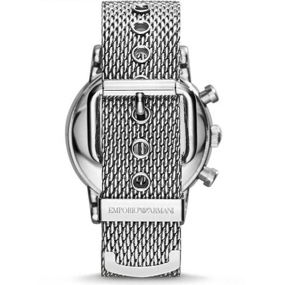 Emporio Armani Men's Watch Stainless Steel Silver Mesh Strap With Black Dial AR1808 Luigi