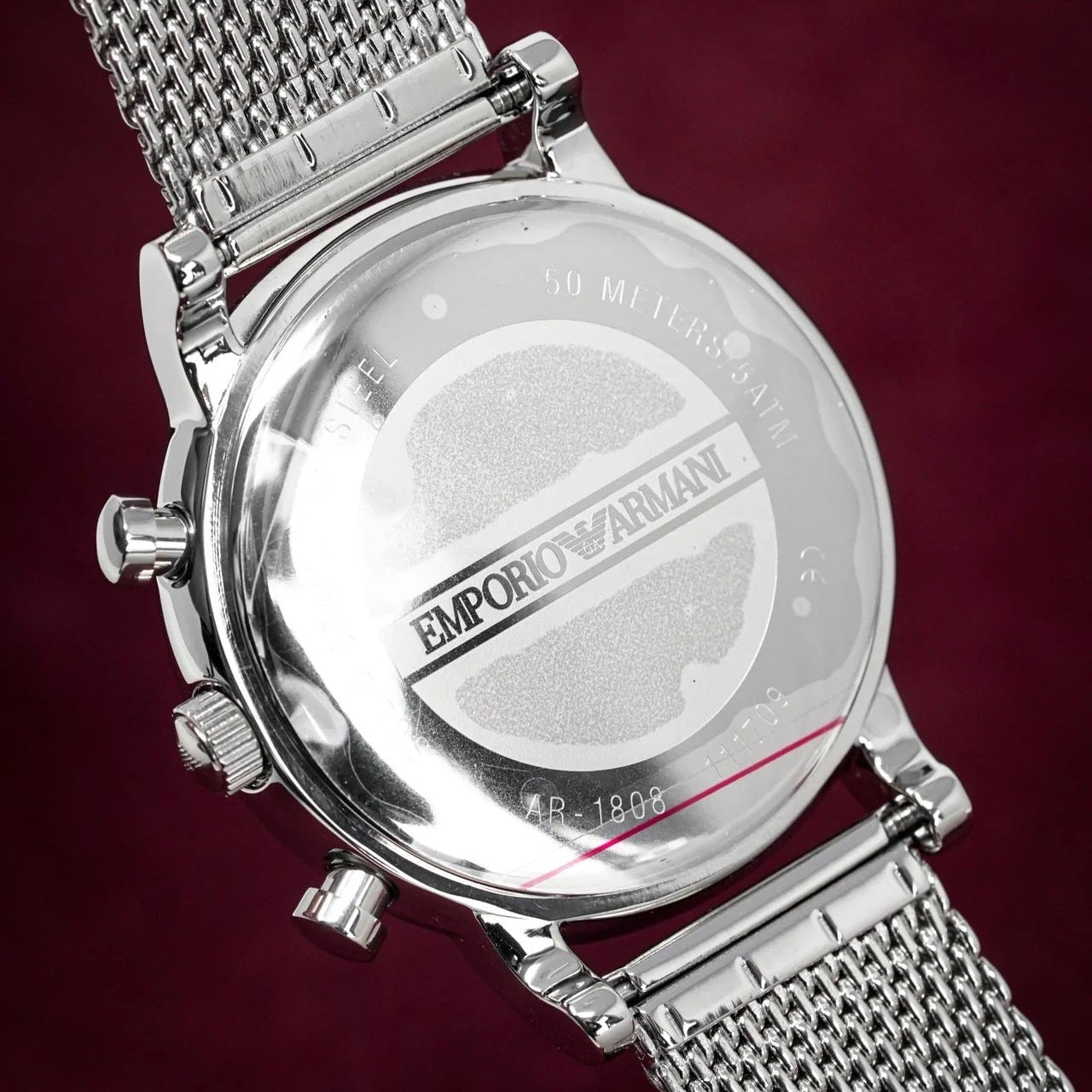 Emporio Armani Men's Watch Stainless Steel Silver Mesh Strap With Black Dial AR1808 Luigi