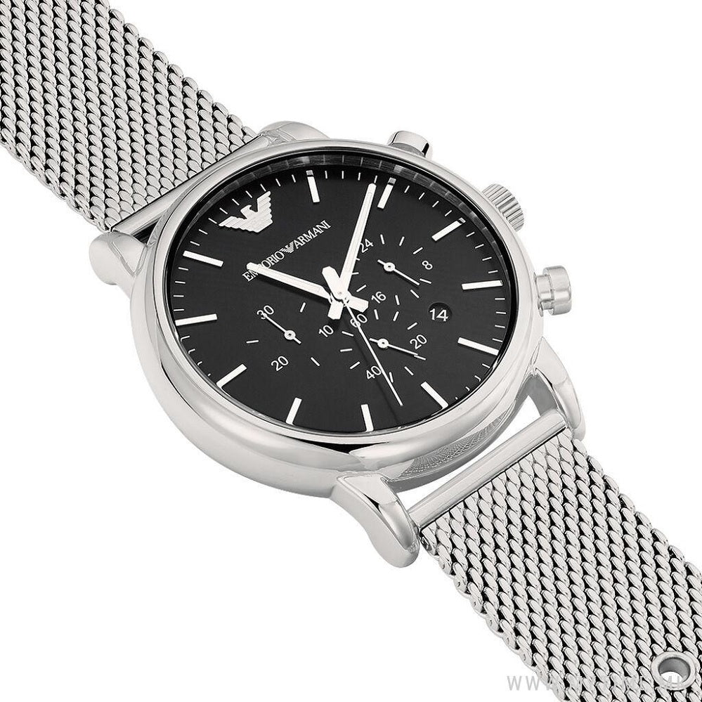 Emporio Armani Men's Watch Stainless Steel Silver Mesh Strap With Black Dial AR1808 Luigi