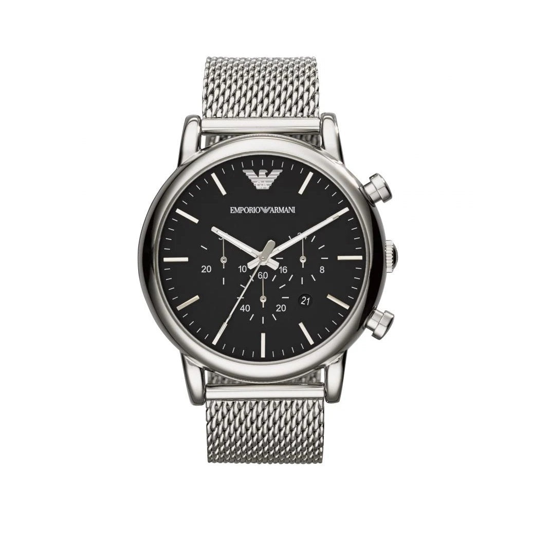 Emporio Armani Men's Watch Stainless Steel Silver Mesh Strap With Black Dial AR1808 Luigi