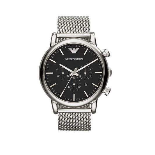 Emporio Armani Men's Watch Stainless Steel Silver Mesh Strap With Black Dial AR1808 Luigi