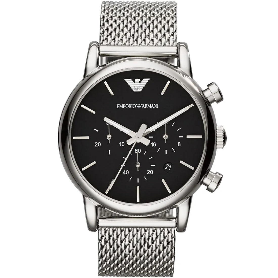 Emporio Armani Men's Watch Stainless Steel Silver Mesh Strap With Black Dial AR1811 Luigi
