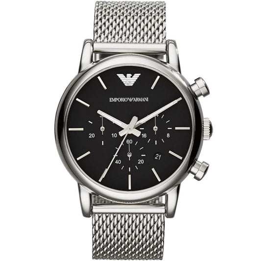 Emporio Armani Men's Watch Stainless Steel Silver Mesh Strap With Black Dial AR1811 Luigi