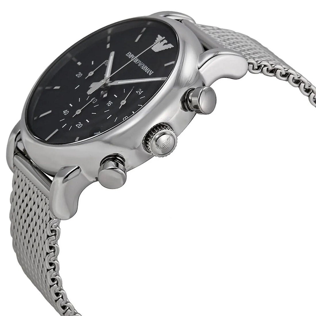 Emporio Armani Men's Watch Stainless Steel Silver Mesh Strap With Black Dial AR1811 Luigi
