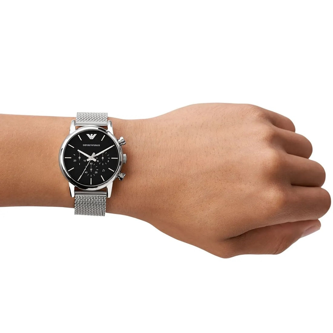 Emporio Armani Men's Watch Stainless Steel Silver Mesh Strap With Black Dial AR1811 Luigi