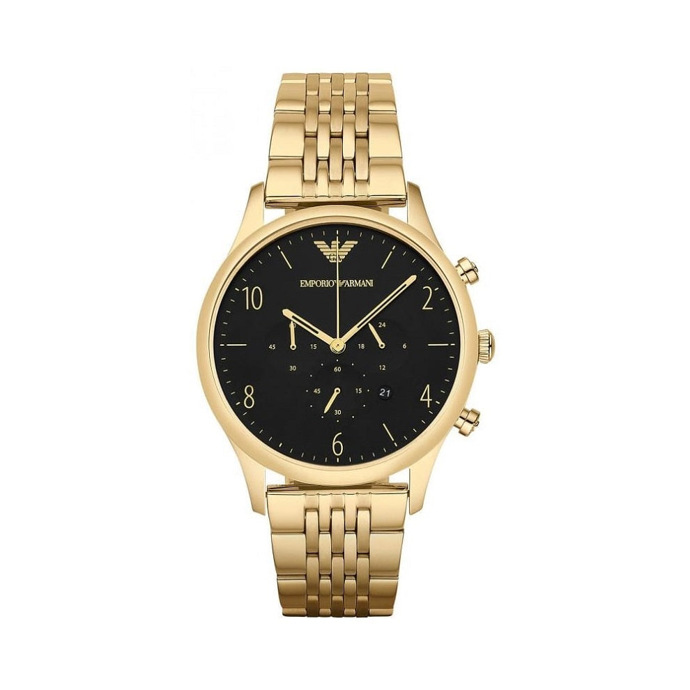 Emporio Armani Men’s Watch Stainless Steel Gold Strap With Black Dial AR1893
