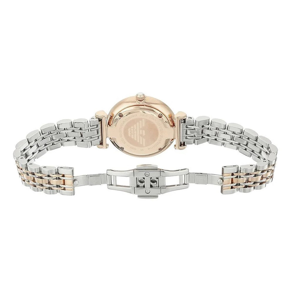 Emporio Armani Women’s Watch Stainless Steel Two Tone Strap & Crystal Pave White Dial AR1926 Gianni T-Bar