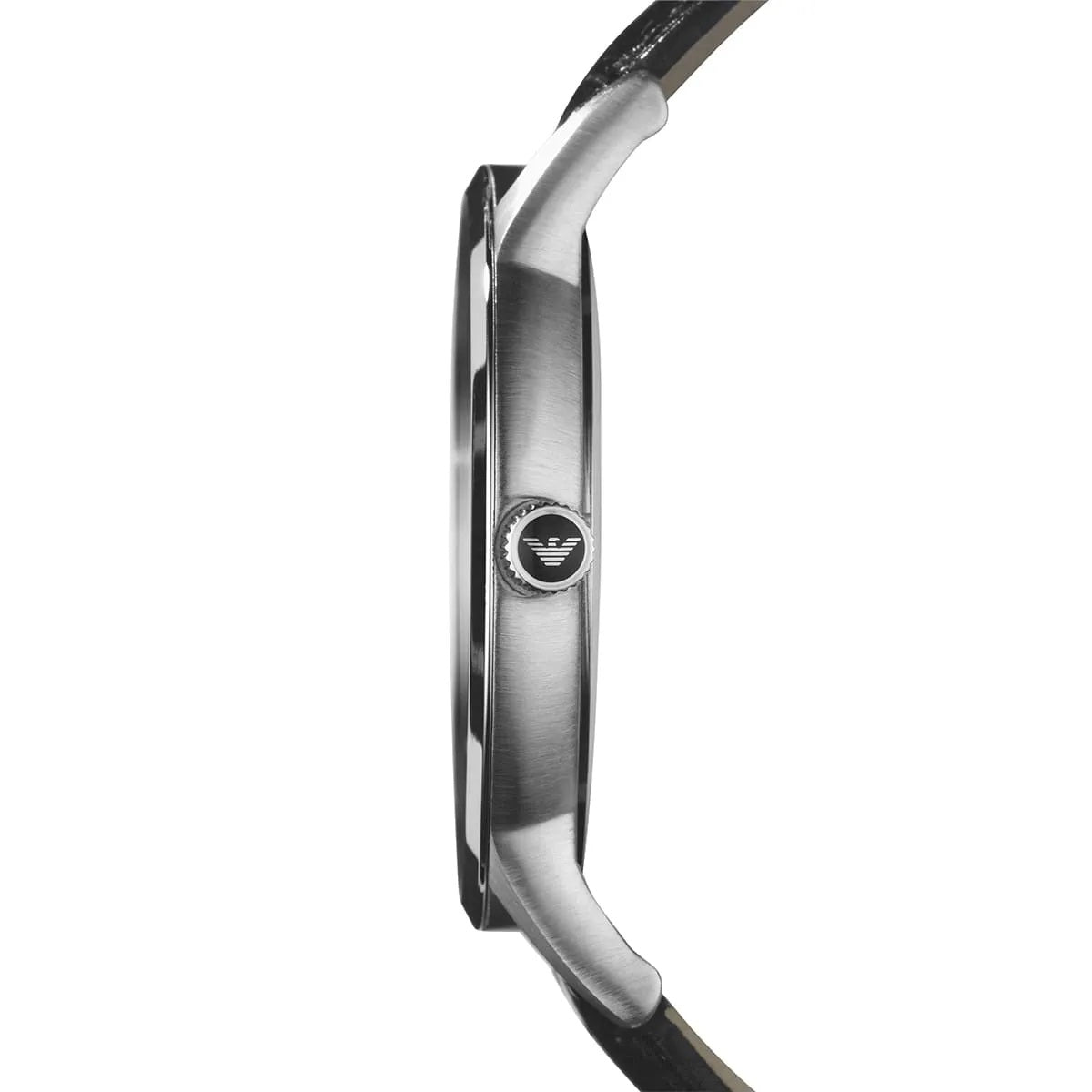 Emporio Armani Men’s Watch Leather Black Strap With Black Dial And Silver Case AR2411 Renato