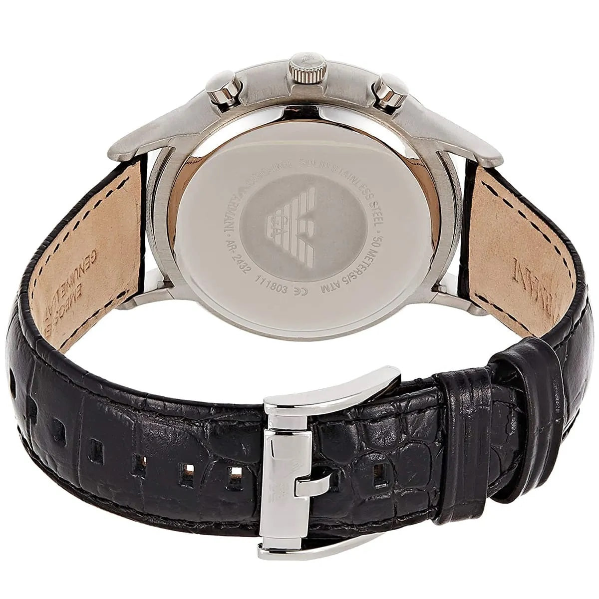 Emporio Armani Men’s Watch Leather Black Strap With Silver Dial AR2432 Renato