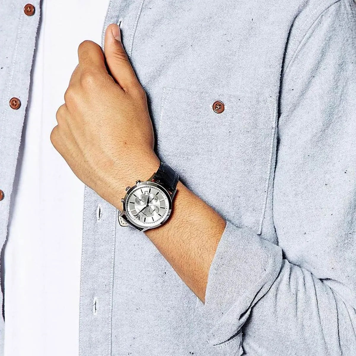 Emporio Armani Men’s Watch Leather Black Strap With Silver Dial AR2432 Renato