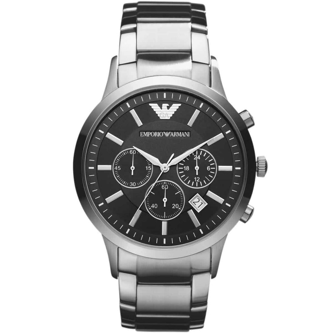 Emporio Armani Men’s Watch Stainless Steel Silver Bracelet With Black Dial AR2434 Renato