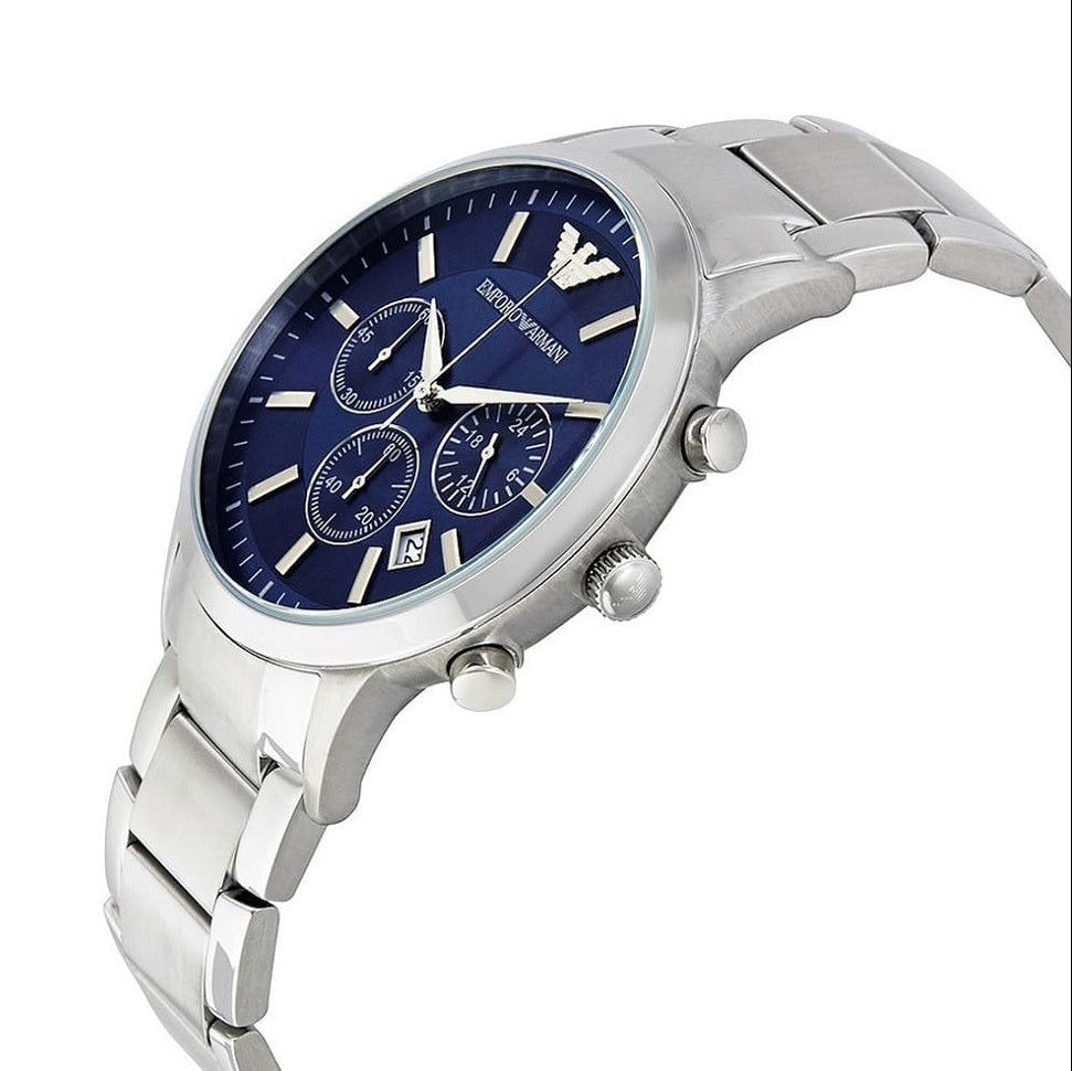 Emporio Armani Men’s Watch Stainless Steel Silver Strap With Blue Dial AR2448 Renato