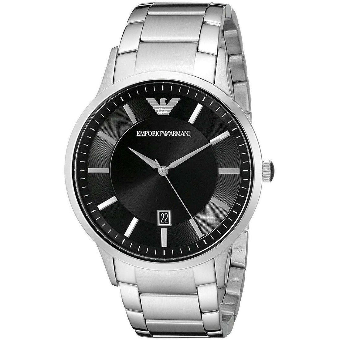Emporio Armani Men’s Watch Stainless Steel Silver Strap With Black Dial AR2457 Renato