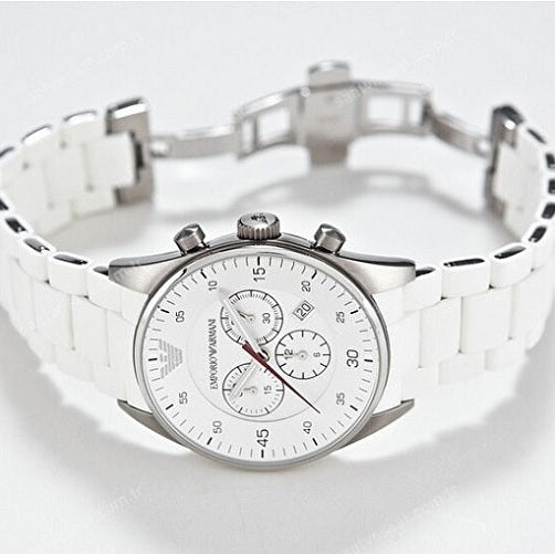 Emporio Armani Men’s Watch Silicone White Strap With White Dial And Silver Case AR5859 Sportivo