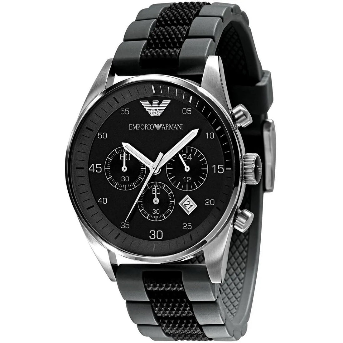 Emporio Armani Men’s Watch Silicone Black & Grey Strap With Black Dial And Silver Case AR5866 Sportivo