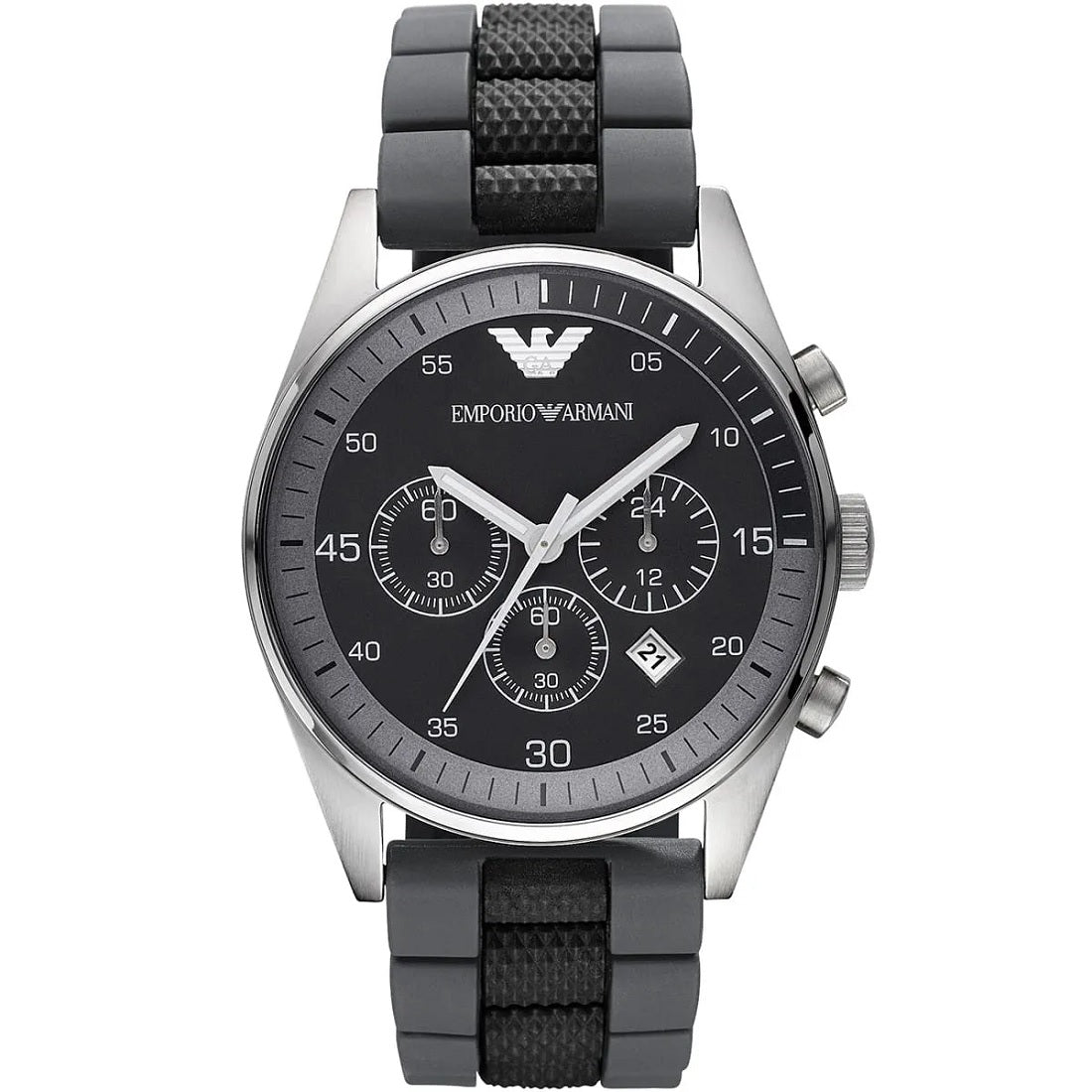 Emporio Armani Men’s Watch Silicone Black & Grey Strap With Black Dial And Silver Case AR5866 Sportivo