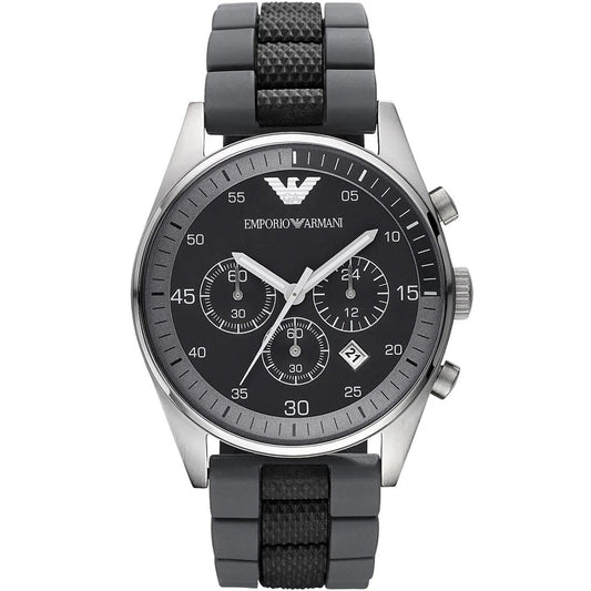 Emporio Armani Men’s Watch Silicone Black & Grey Strap With Black Dial And Silver Case AR5866 Sportivo